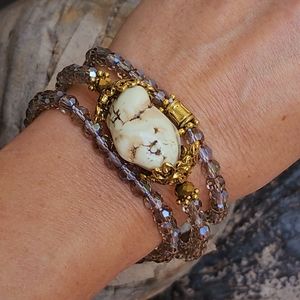 Genuine White Howlite Nugget Bracelets Crystals /Set of 3